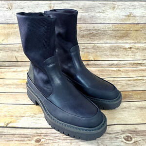 Sarto Womens Navy Blue Leather and Knit Fassina Chelsea Boots Size 6.5M